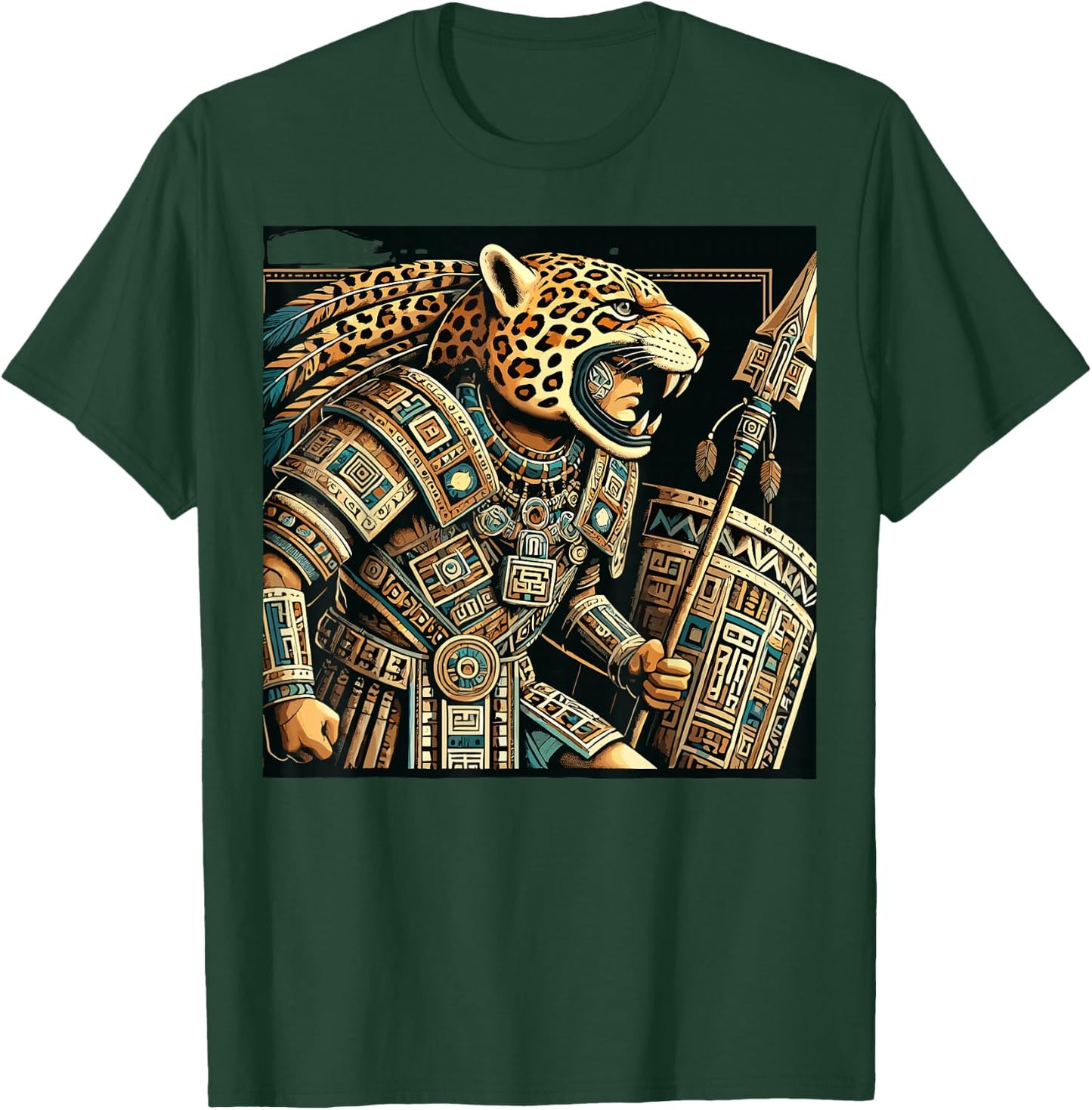 Penachos Aztecas Mexico Aztec Warrior Costume Mayan Jaguar T-Shirt - T-Shirt | Forest