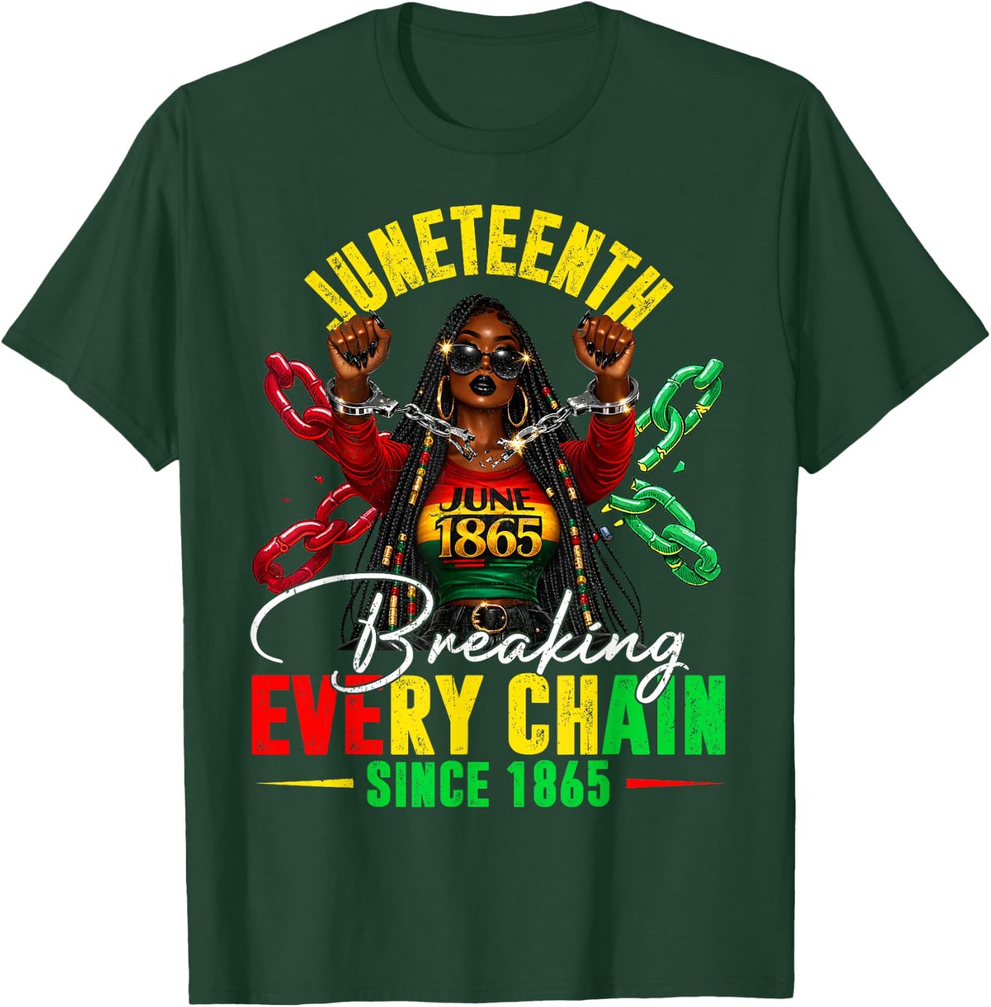 Vintage Juneteenth Breaking Every Chain Since 1865 Men Women T-Shirt - T-Shirt | Forest