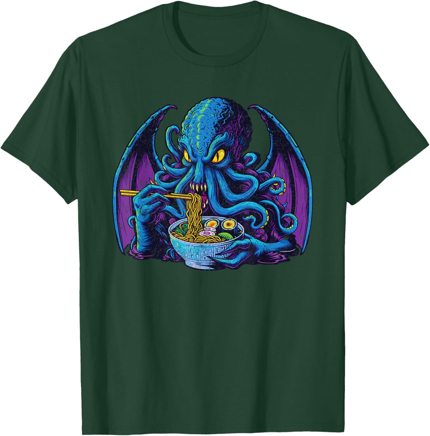 Ramen Cthulhu Japanese Ukiyo-e Horror Art Anime Funny T-Shirt - T-Shirt | Forest