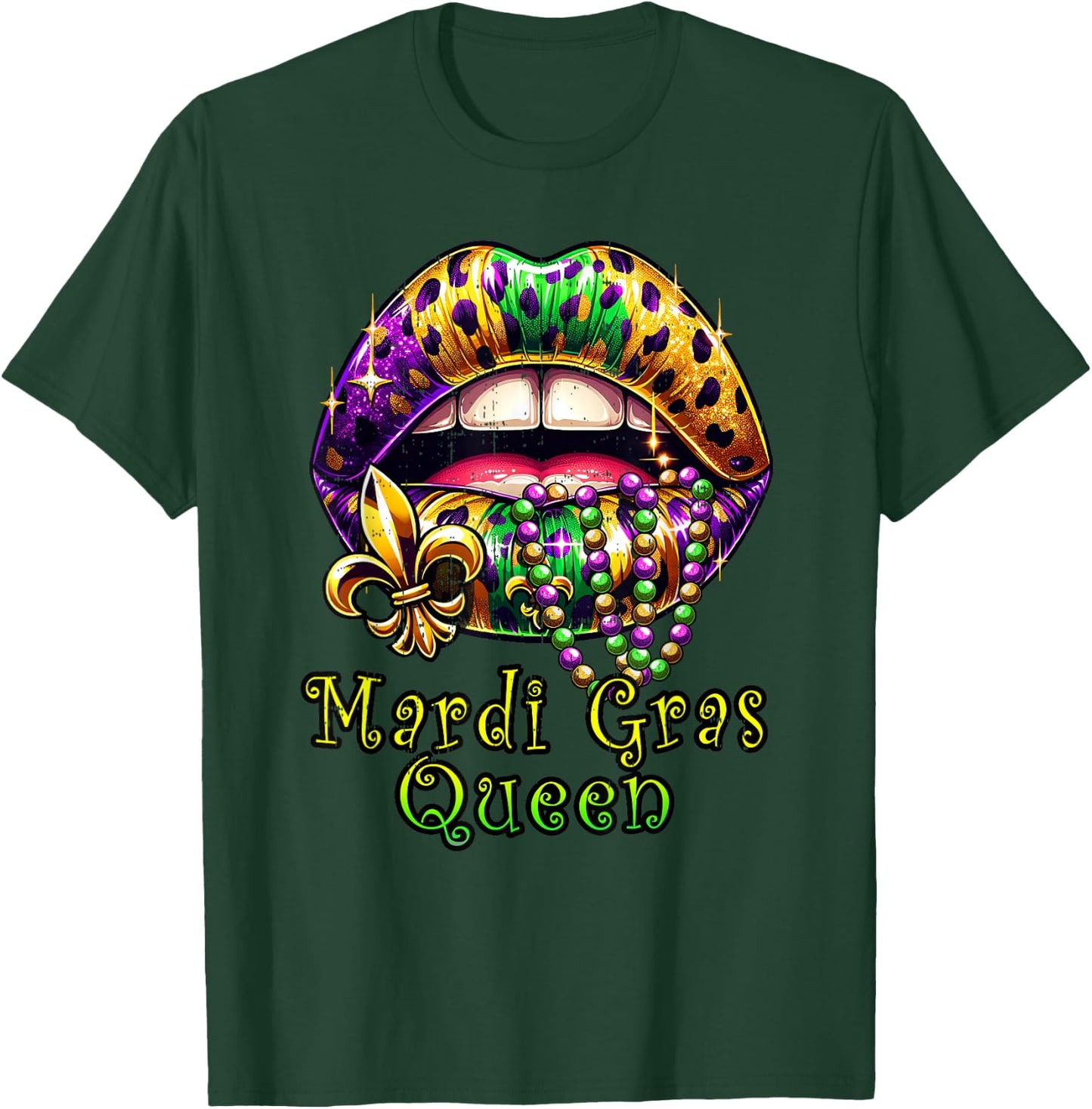 Mardi Gras Queen Lips Outfit Women Cheetah Leopard Print T-Shirt - T-Shirt | Forest