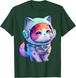 Funny Space Cat Gifts Men Women Kids Space Astronaut Cat T-Shirt - T-Shirt | Forest