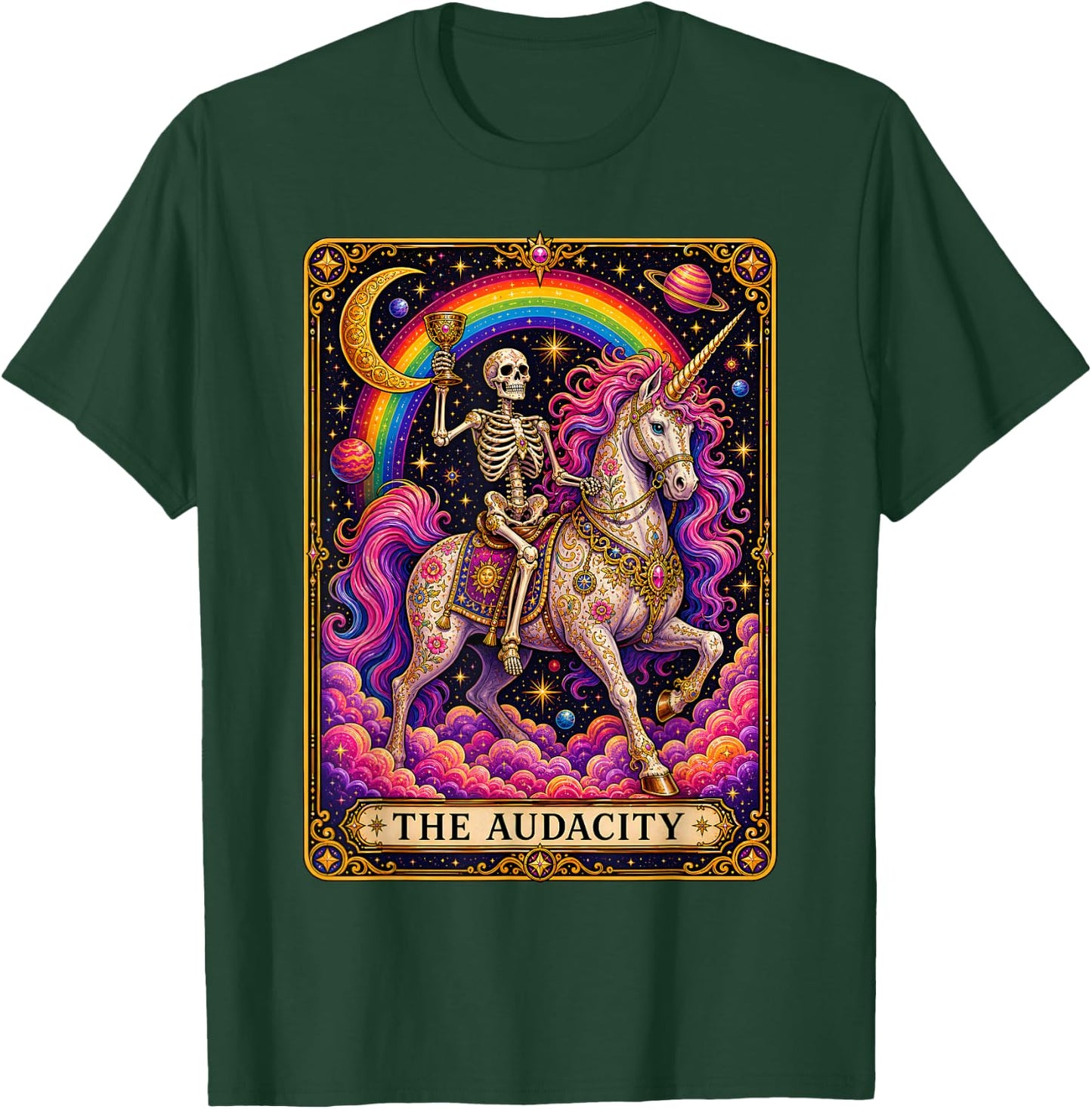 Tarot Card The Audacity Rainbow Skeleton Unicorn Lover T-Shirt - T-Shirt | Forest