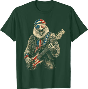 4th of July Patriotic Eagle Bass Guitar 1776 2026 T-Shirt - T-Shirt | Forest