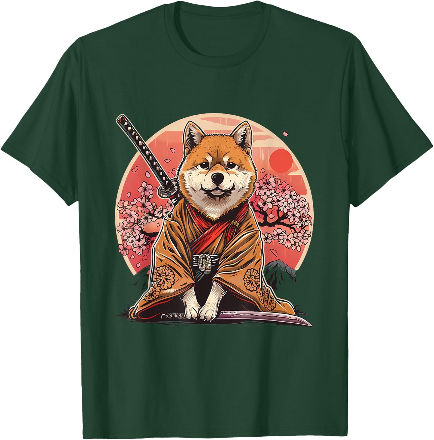 Samurai Akita Dog Anime Sakura Japanese Akita Dog Lover T-Shirt - T-Shirt | Forest