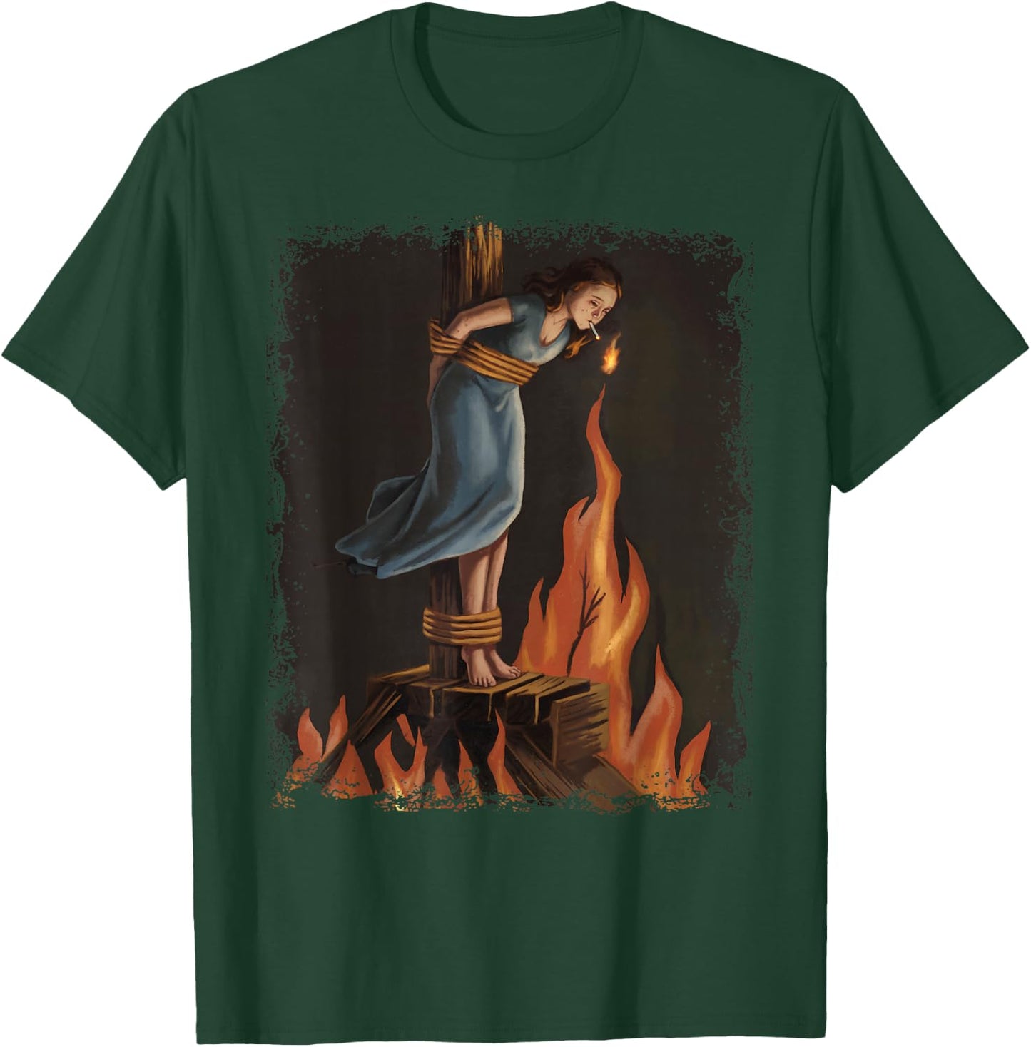 Witch Lighting Cigarette with Flames Occult Unholy Feminist T-Shirt - T-Shirt | Forest
