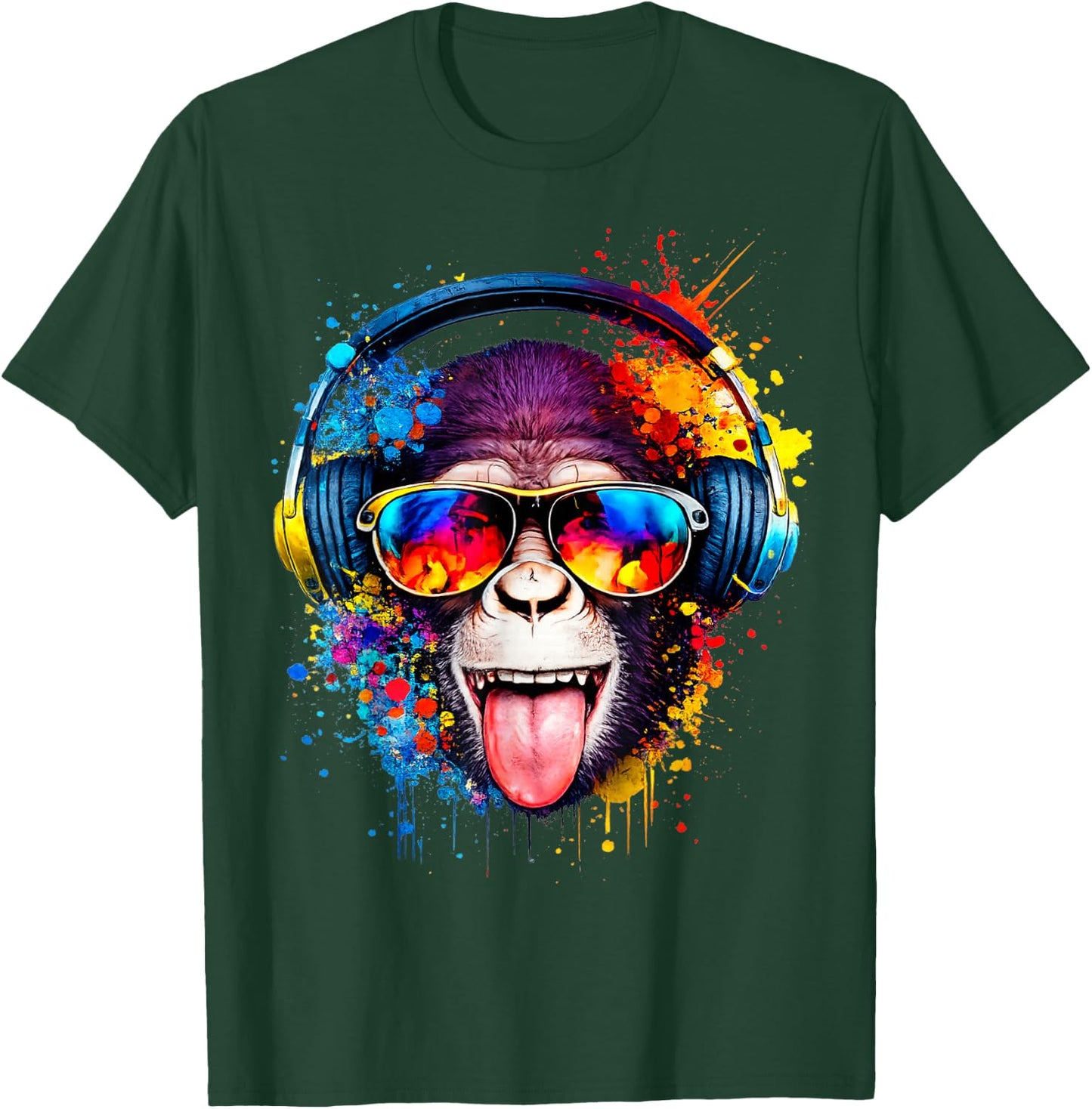 Monkey DJ mit Kopfhörer und Sonnenbrille T-Shirt - T-Shirt | Forest