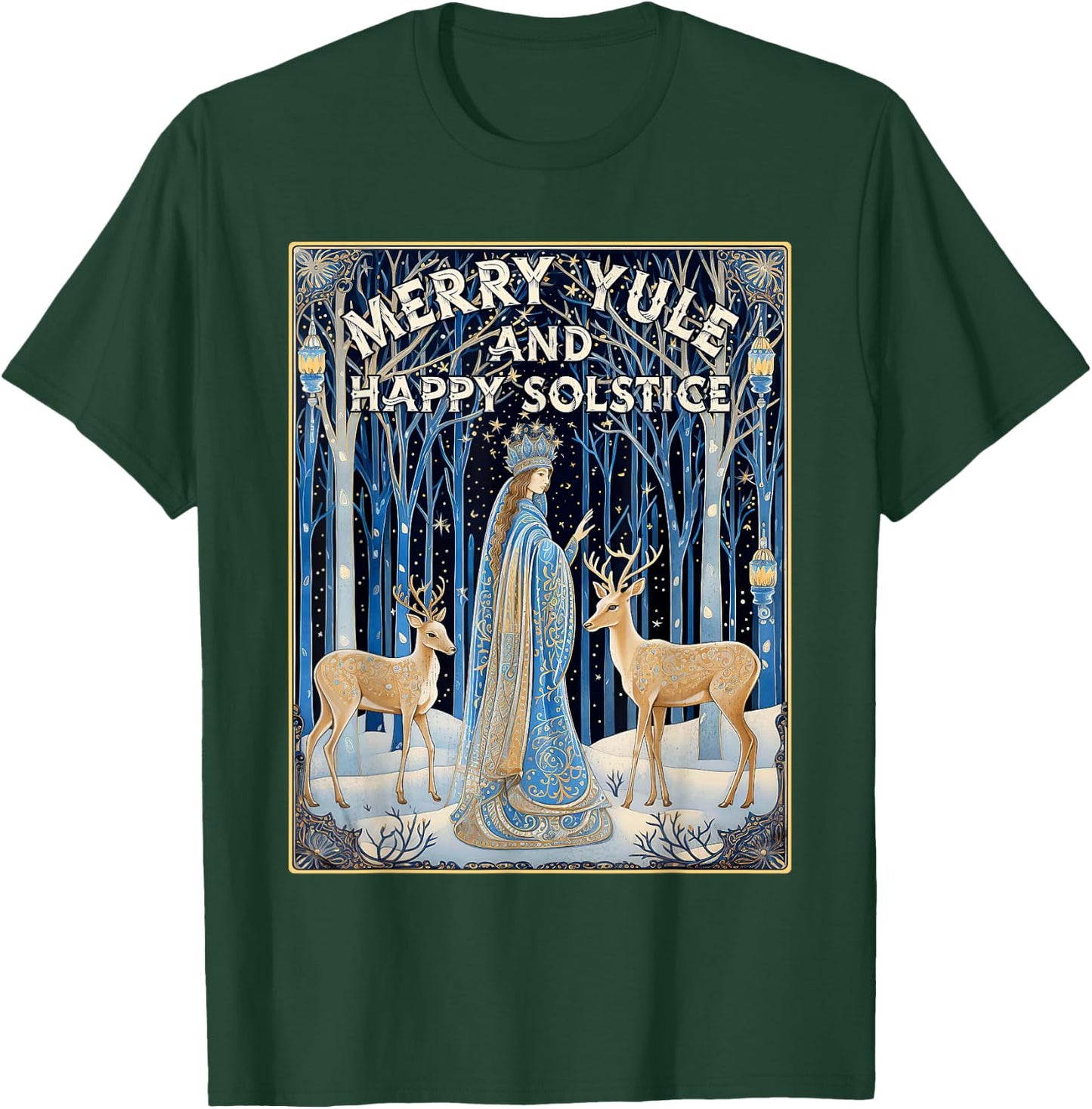 Merry Yule And Happy Winter Solstice Deer Christmas Gothic T-Shirt - T-Shirt | Forest