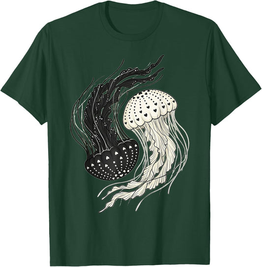Yin Yang Jellyfish Ocean Art Mandala Lovers T-Shirt - T-Shirt | Forest
