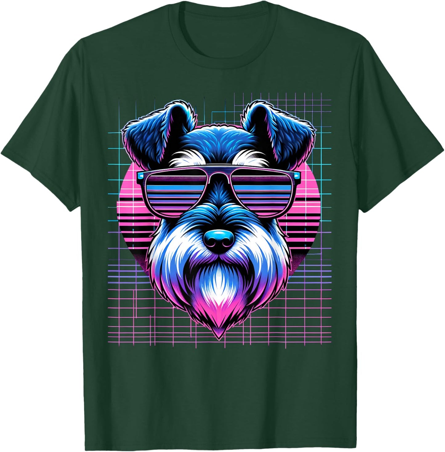 Vaporwave Synthwave Mini Schnauzer Retro Miniature Schnauzer T-Shirt - T-Shirt | Forest