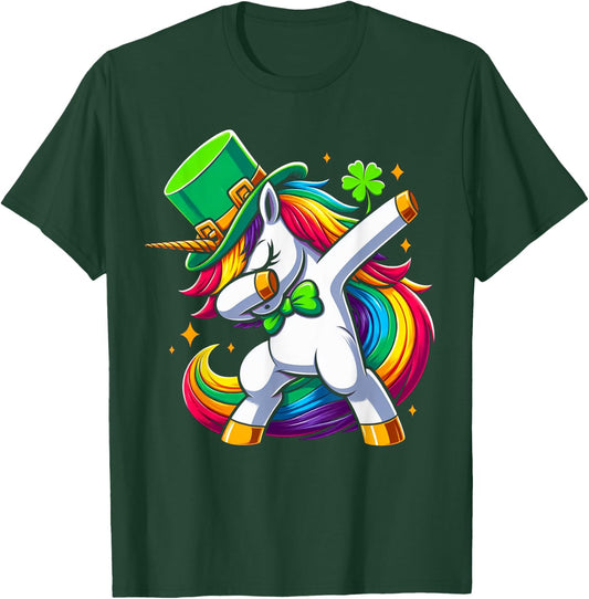 St Patricks Day Girls Dabbing Unicorn Leprechaun Lepricorn T-Shirt - T-Shirt | Forest