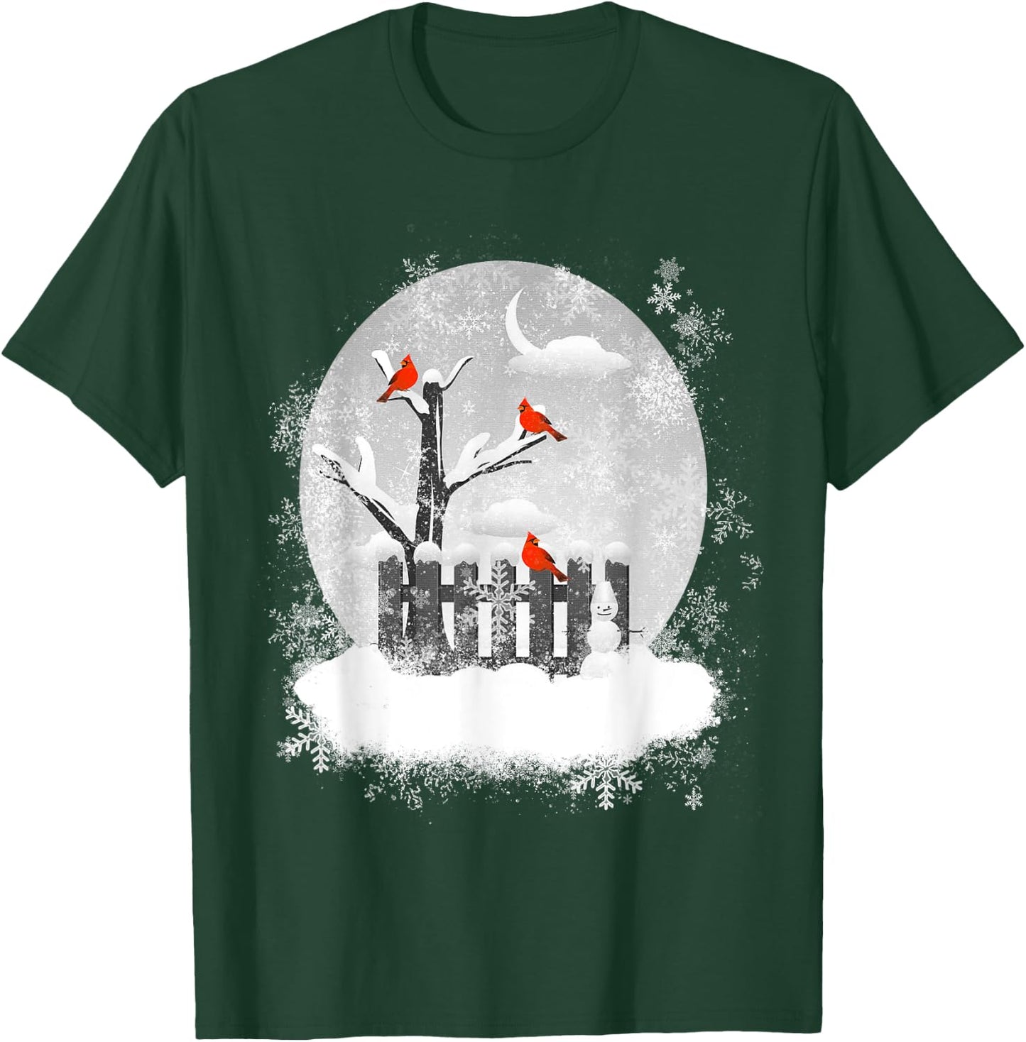 Red Cardinal Birds Winter Scene T-Shirt - T-Shirt | Forest