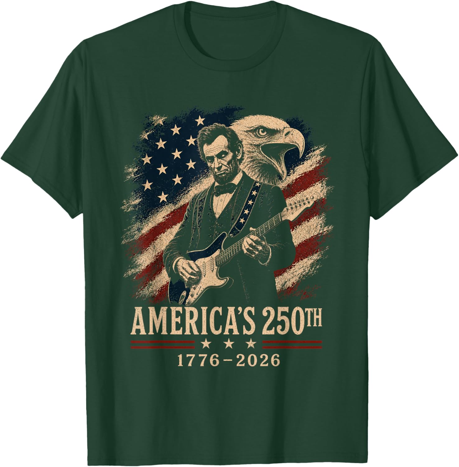 Abraham Lincoln Playing Guitar 4th July 250th Anniversary T-Shirt - T-Shirt | Forest