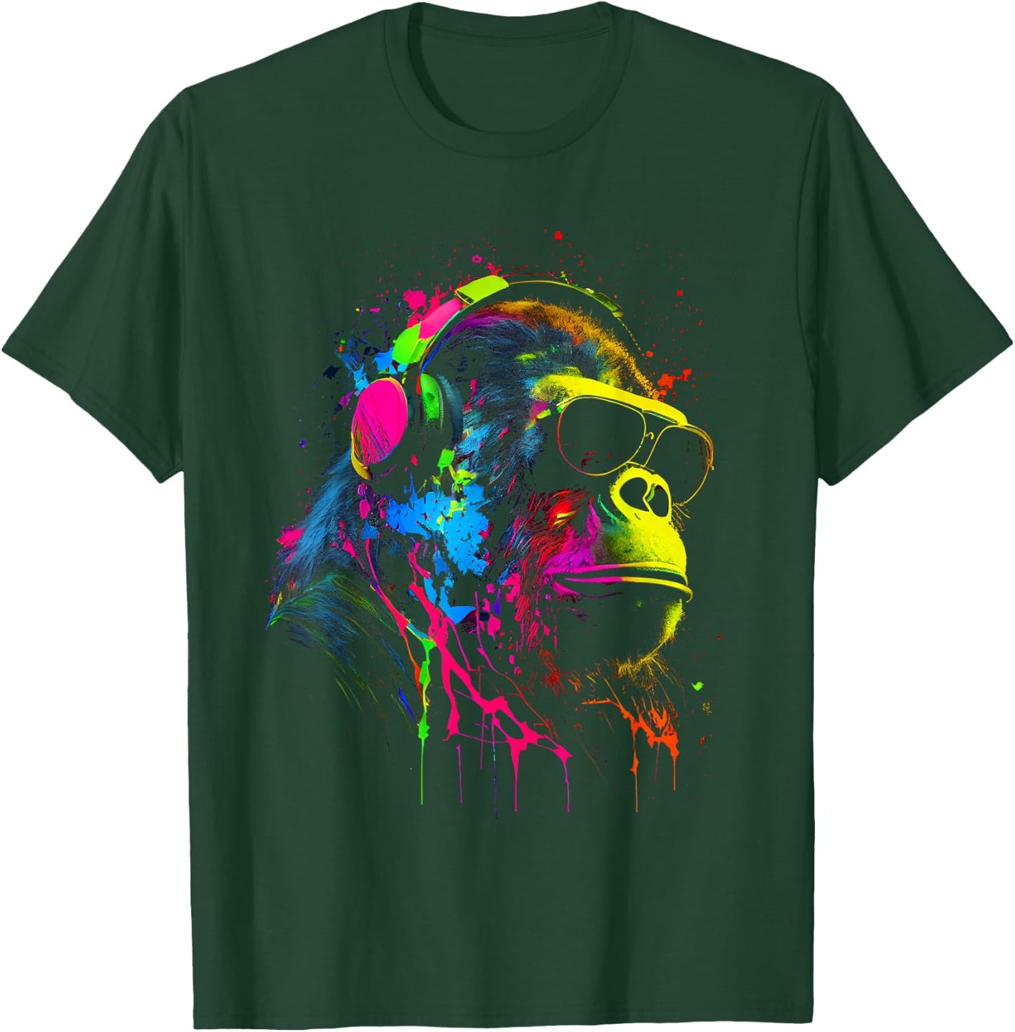 Monkey DJ with Headphones & Sunglasses Party Gorilla , black T-Shirt - T-Shirt | Forest