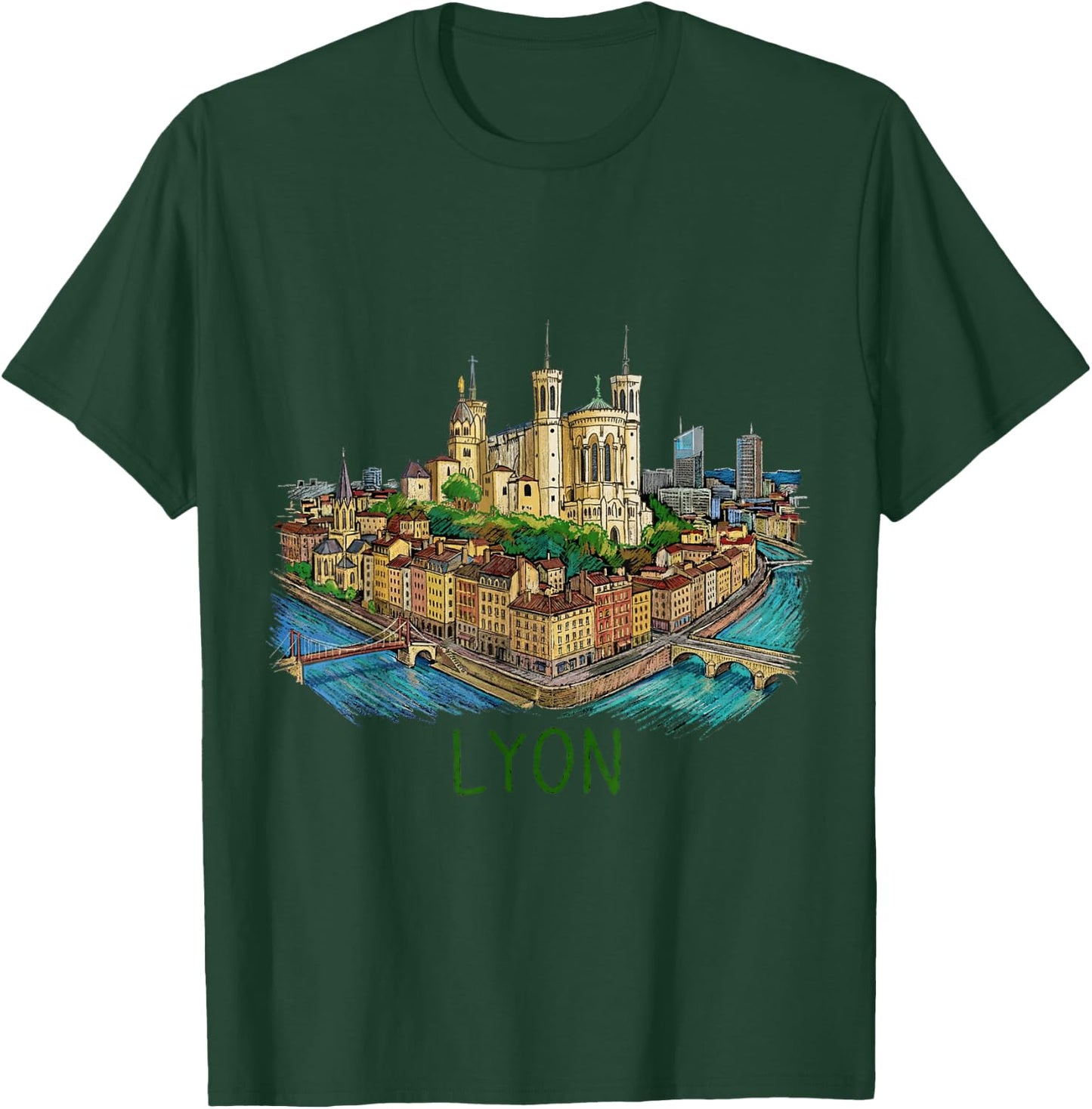 Lyon Frankreich Reise-Souvenir historische Stadt Wahrzeichen Geschenk T-Shirt - T-Shirt | Forest