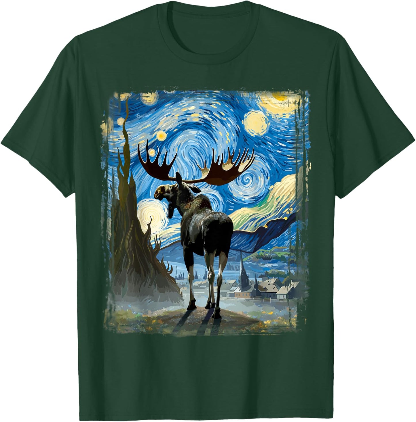Moose Star Gazer Artistic Van Gogh Style Starry Night Moose T-Shirt - T-Shirt | Forest