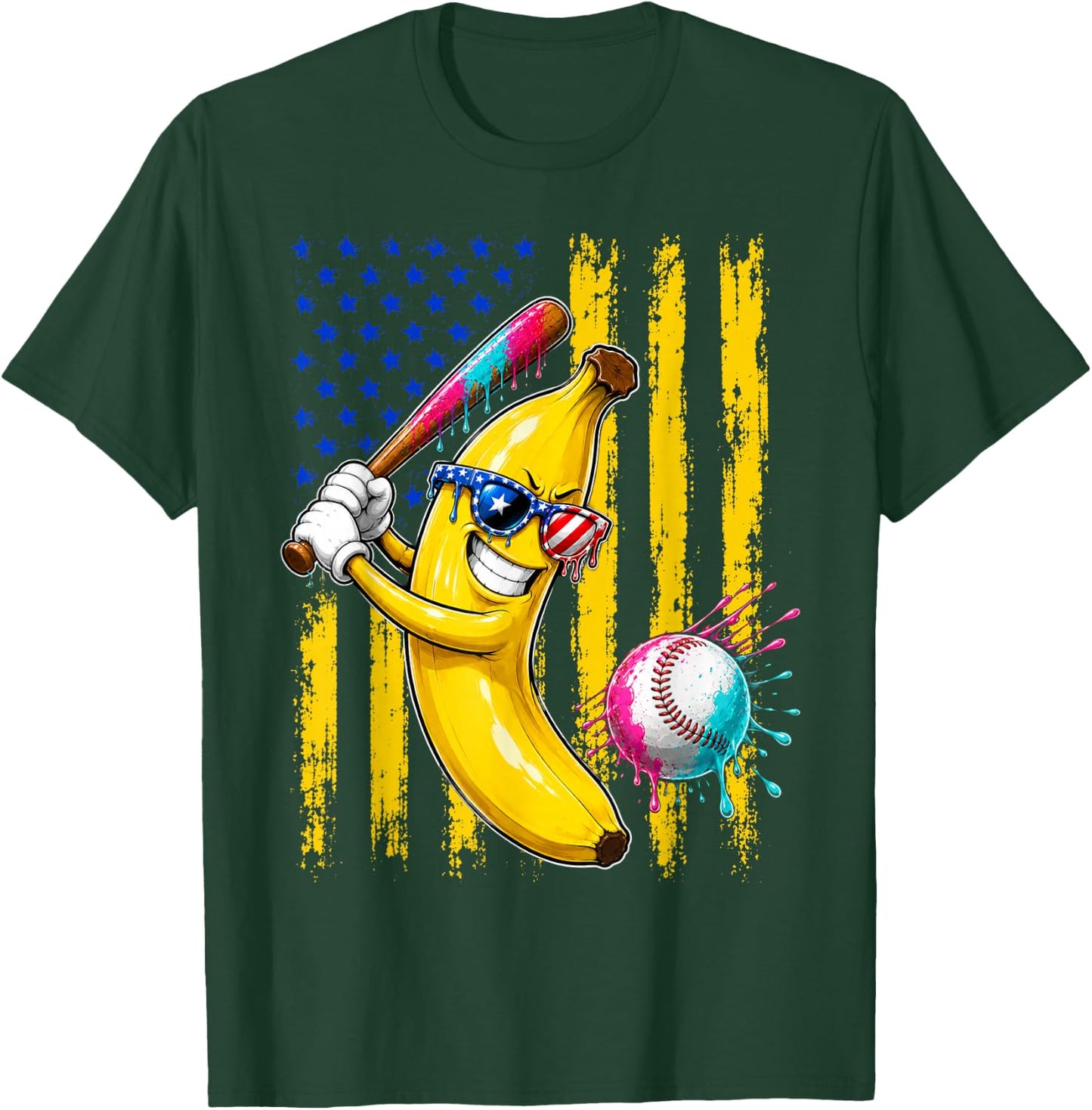 Funny Banana Drip American Flag T-Shirt - T-Shirt | Forest