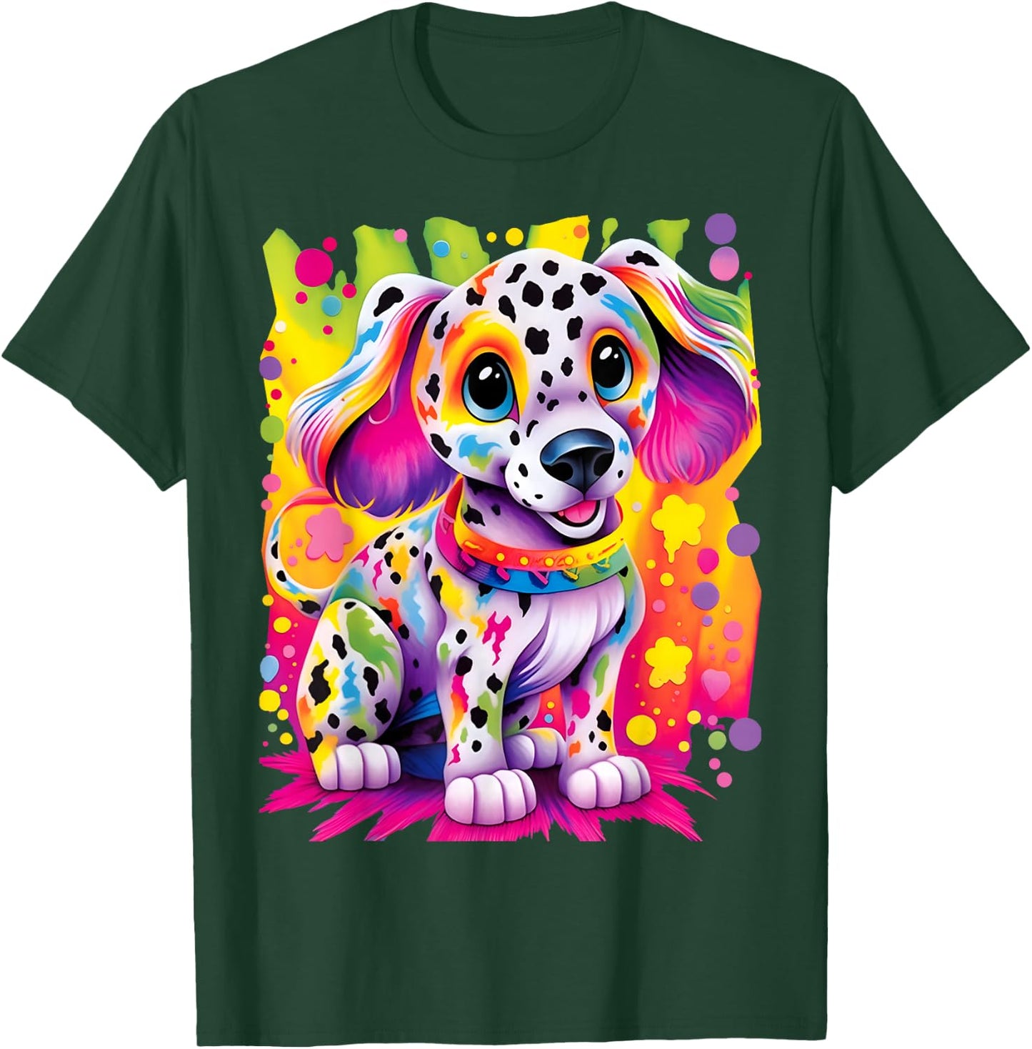 Little Dalmatian Puppy Colorful Rainbow Vibrant Graphic T-Shirt - T-Shirt | Forest