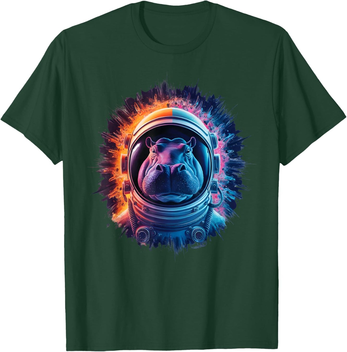 Hippo Men Woman Hippo Colorful Space Astronaut Hippo T-Shirt - T-Shirt | Forest