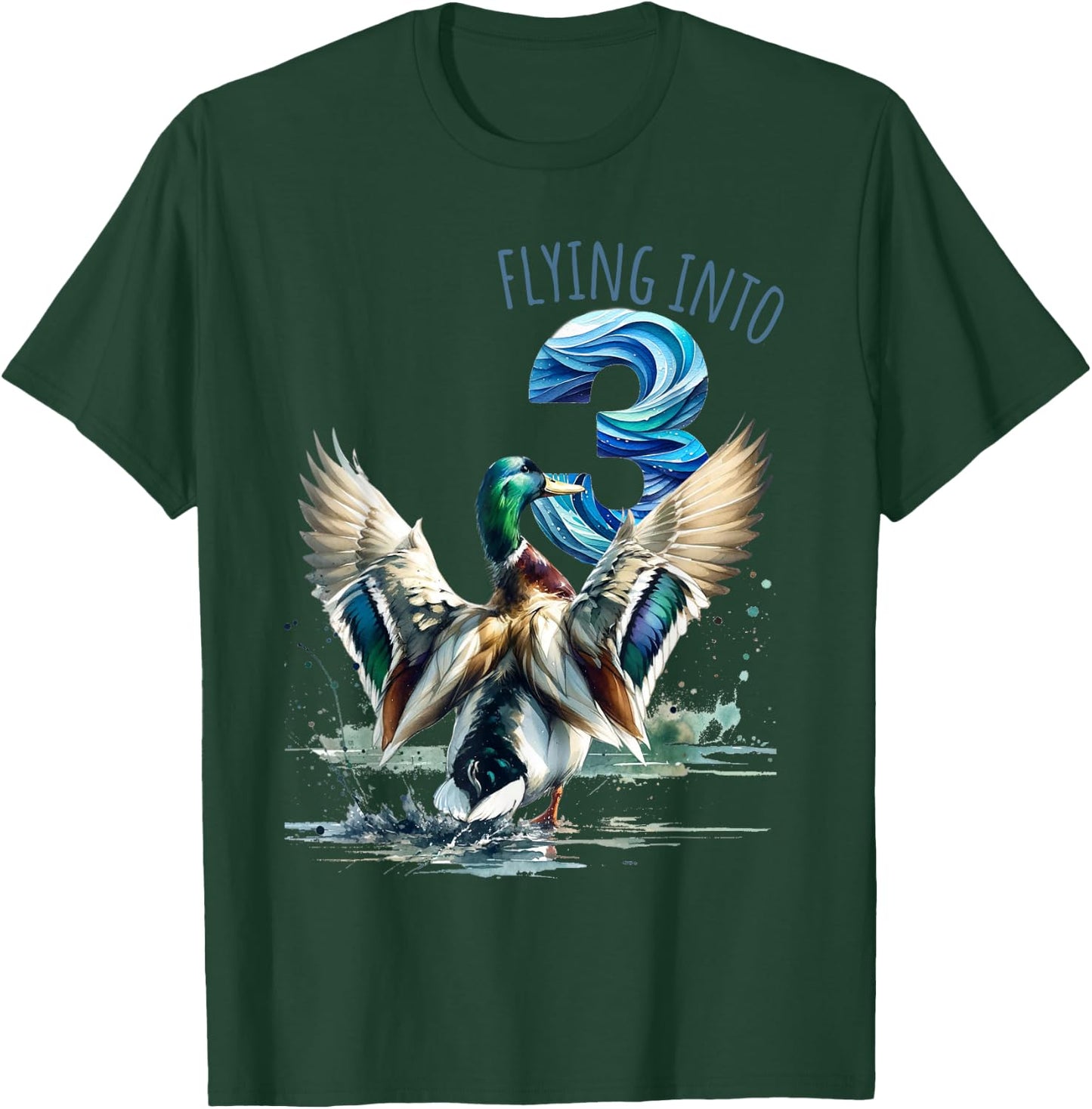 Flying into 3 Duck Hunting 3rd Birthday Party 3 Year Old T-Shirt - T-Shirt | Forest
