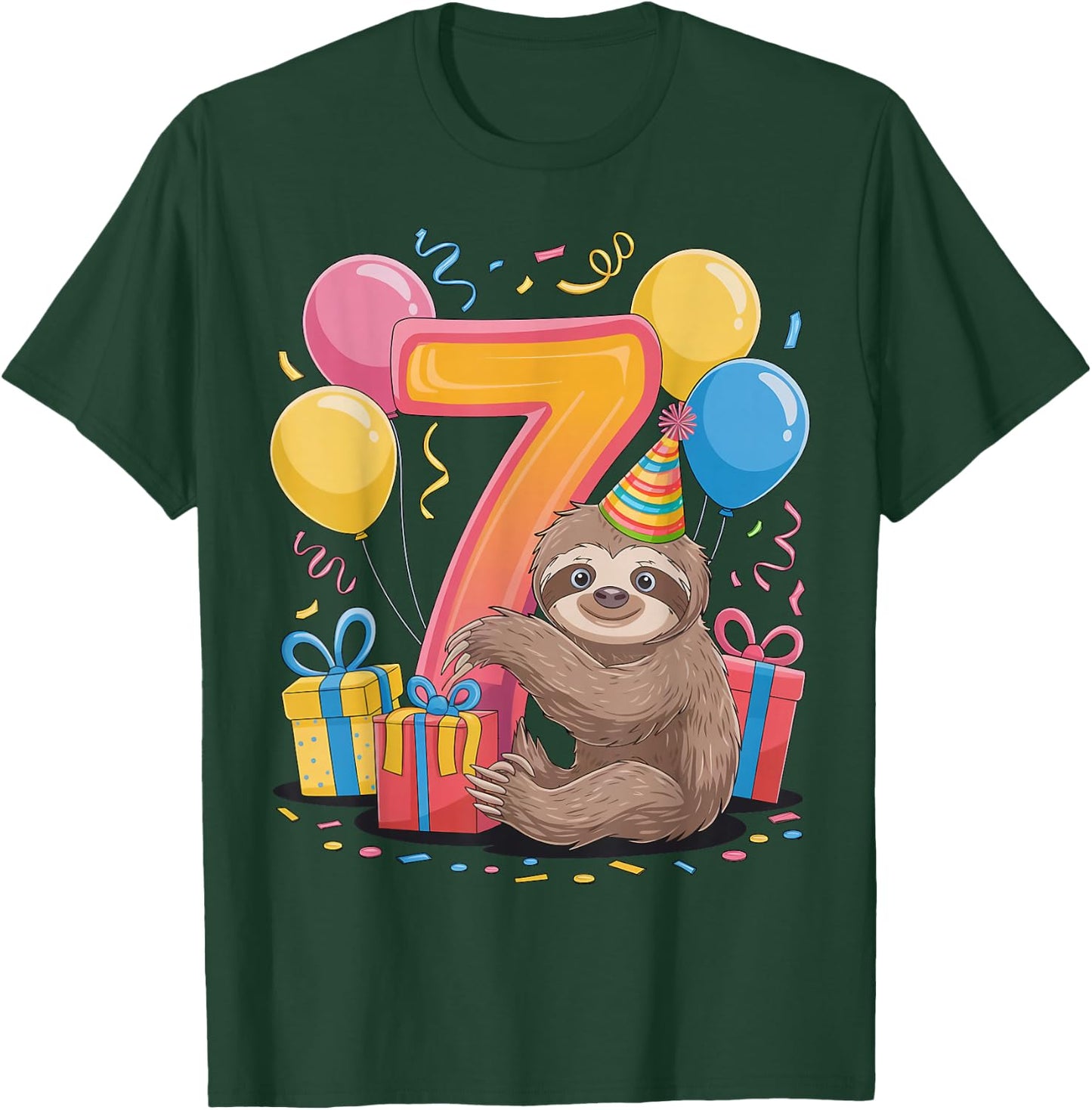 Sloth 7th birthday boy girl 7 years old seventh seven Sloth T-Shirt - T-Shirt | Forest