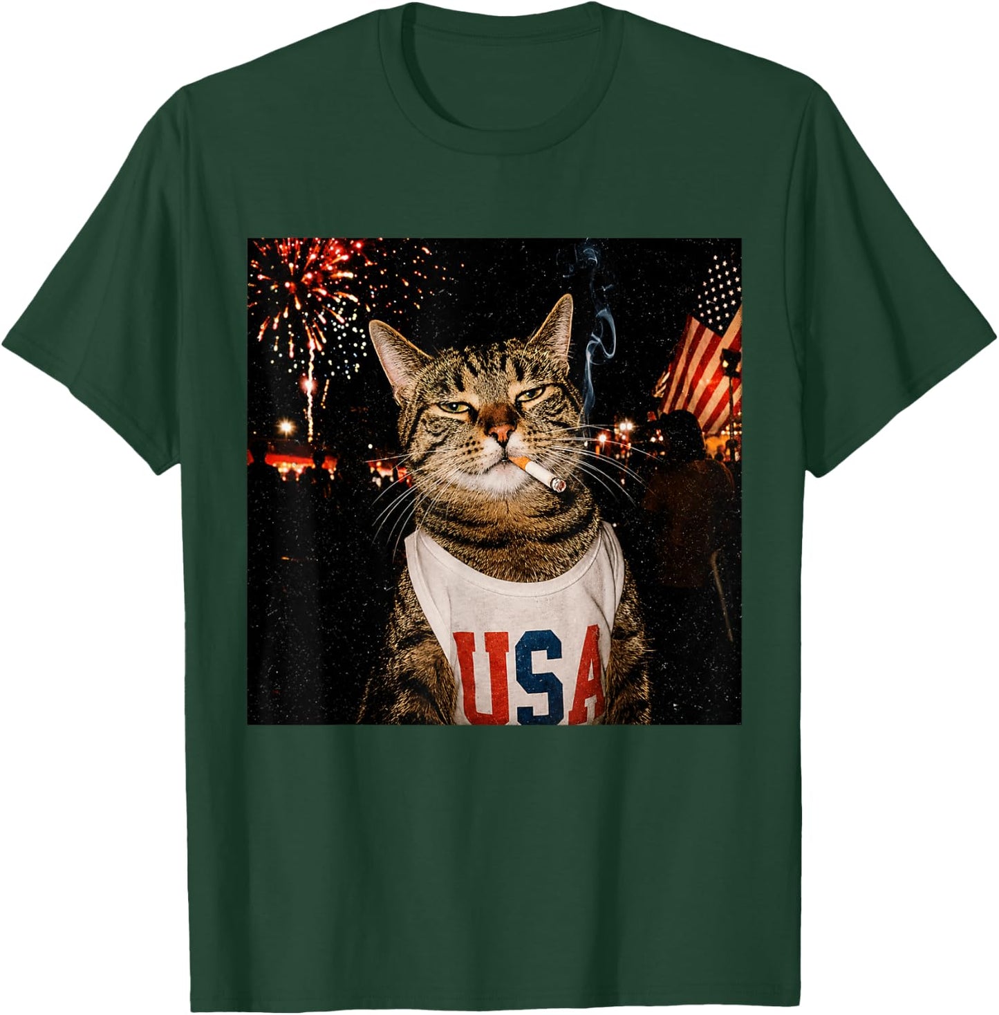 Patriotic Smoking Cat USA 4th of July Funny Cat Lover T-Shirt - T-Shirt | Forest