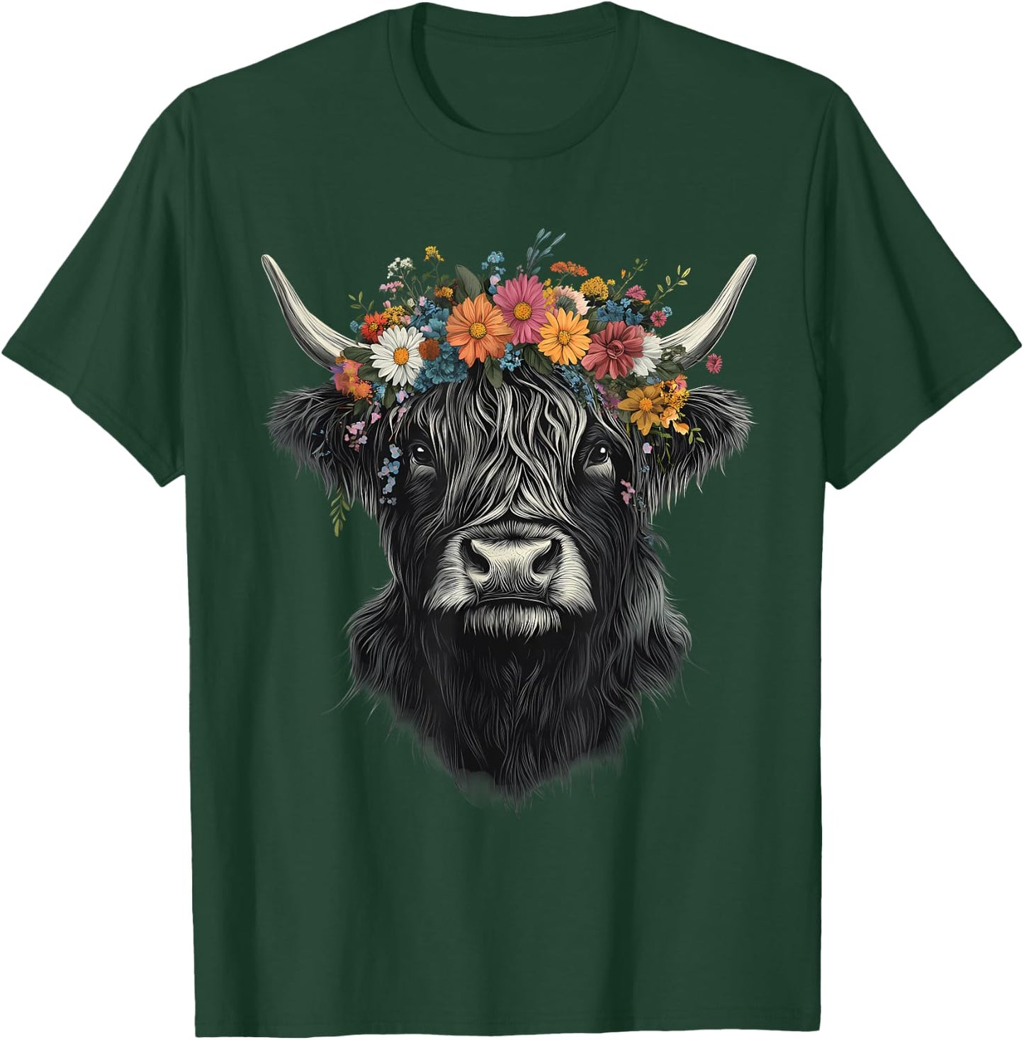 Scottish Highland Cow Messy Bun Scottish Highlander Cow T-Shirt - T-Shirt | Forest