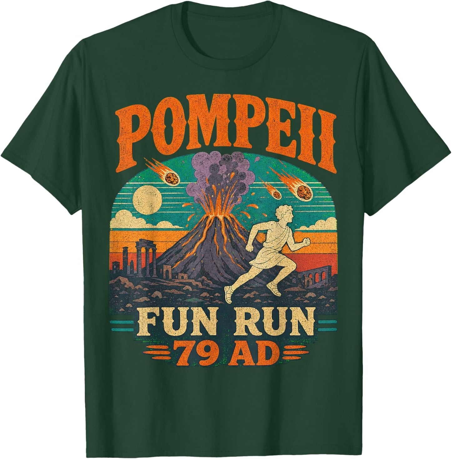 Pompeii Fun Run Vintage Volcano Illustration T-Shirt - T-Shirt | Forest