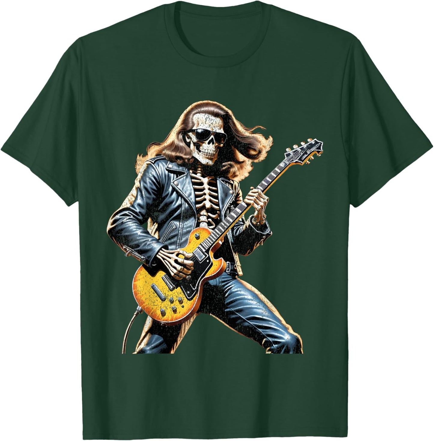 Skeleton Playing Guitar Rock and Roll Band Vintage Men Women T-Shirt - T-Shirt | Forest