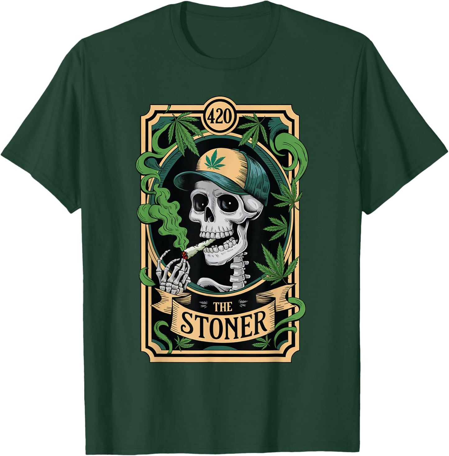 The Stoner Tarot Card Skeleton 420 Cannabis Weed Lover T-Shirt - T-Shirt | Forest