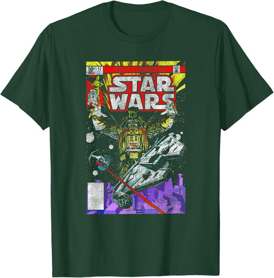 Star Wars Darth Vader Galaxy Retro Vintage Comic Style Cover T-Shirt - T-Shirt | Forest