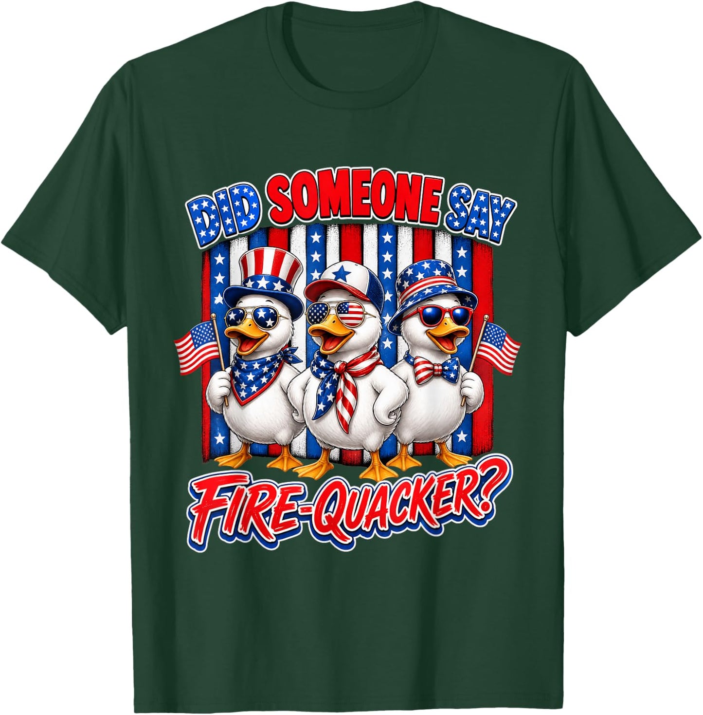 Firequacker Patriotic Duck American Flag 4th of July T-Shirt - T-Shirt | Forest