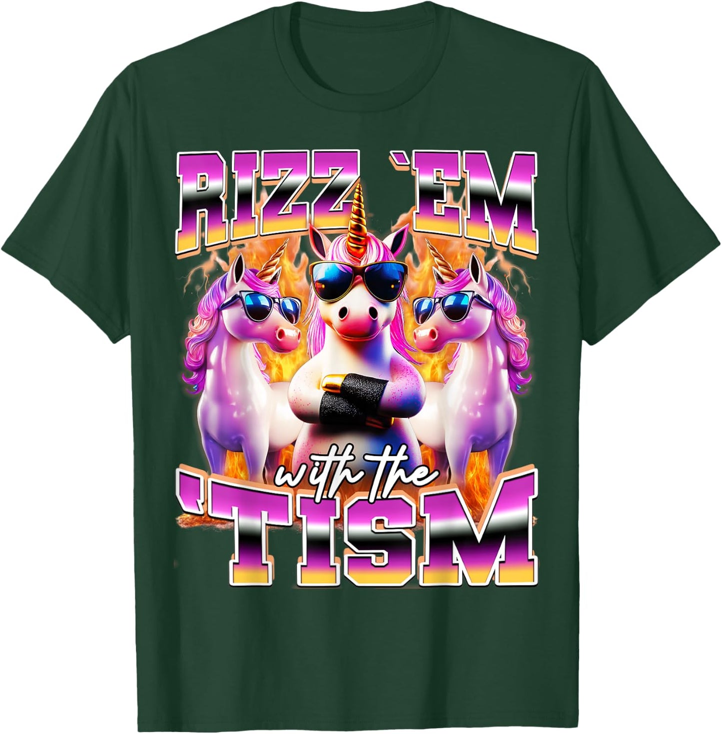 Rizz em With The Tism Funny Unicorn Sunglasses Meme Bootleg T-Shirt - T-Shirt | Forest