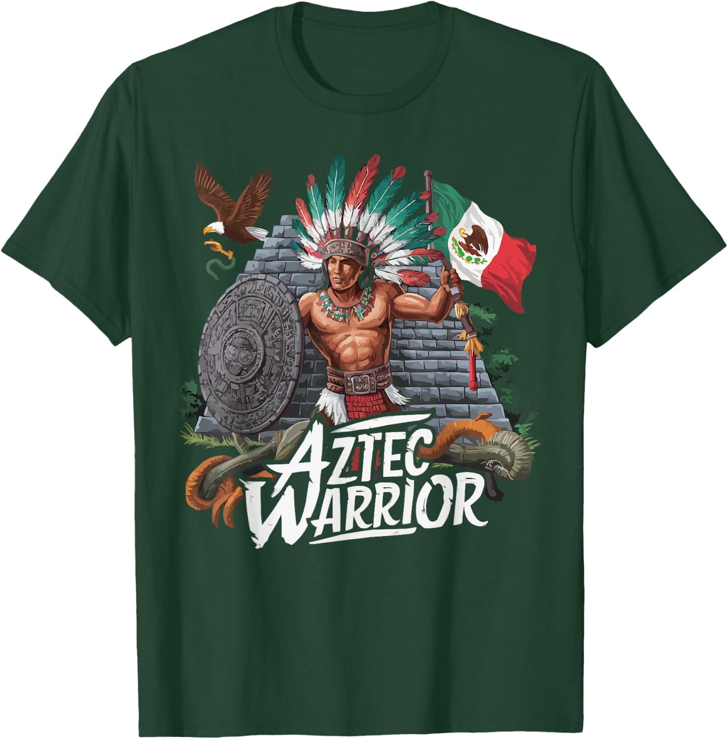 Aztec Warrior Mayan Indigenous Mexican Aztec Jaguar T-Shirt - T-Shirt | Forest