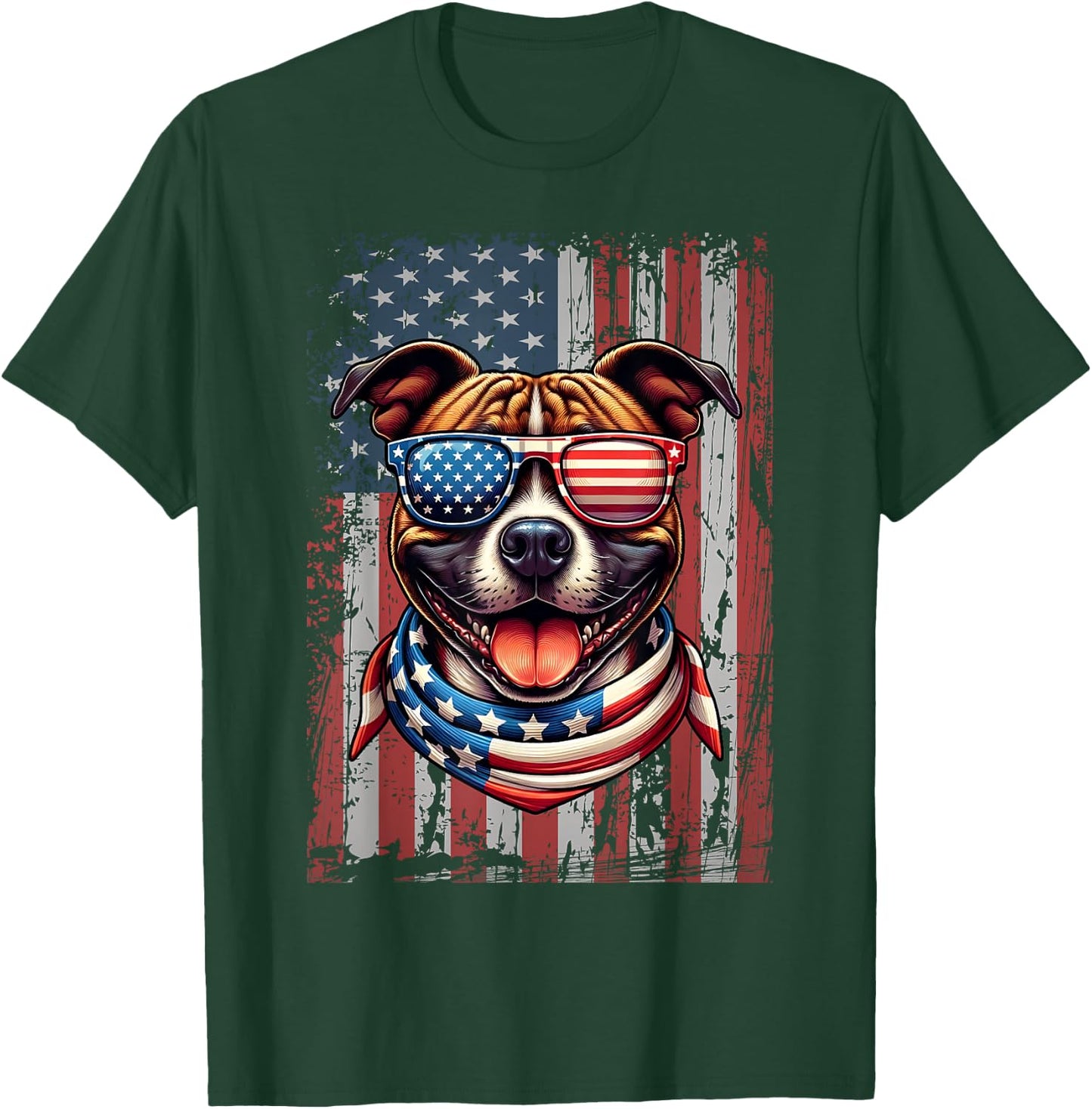 Staffordshire Bull Terrier Dog Flag 4th Of July Patriotic T-Shirt - T-Shirt | Forest