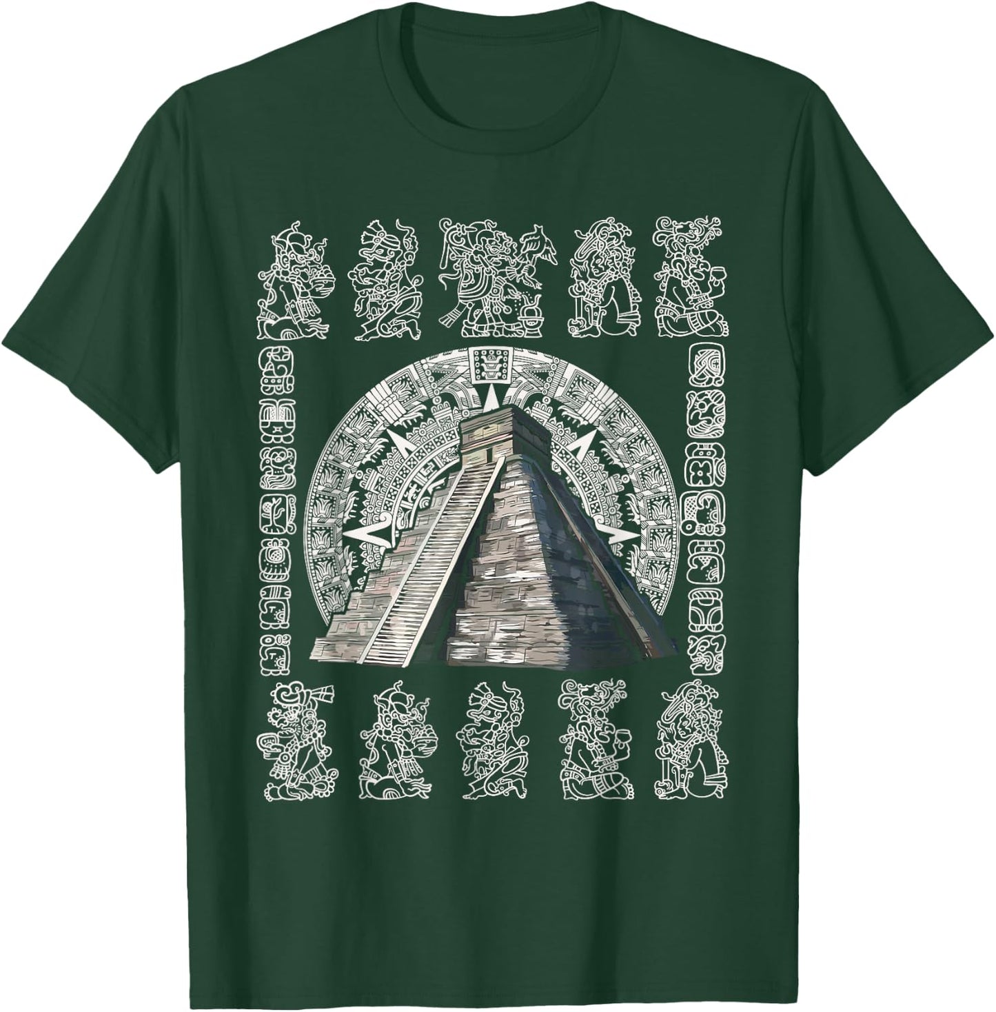 Ancient Sacred Mayan Aztec Calendar Pyramid Geometry T-Shirt - T-Shirt | Forest
