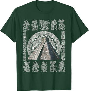 Ancient Sacred Mayan Aztec Calendar Pyramid Geometry T-Shirt - T-Shirt | Forest
