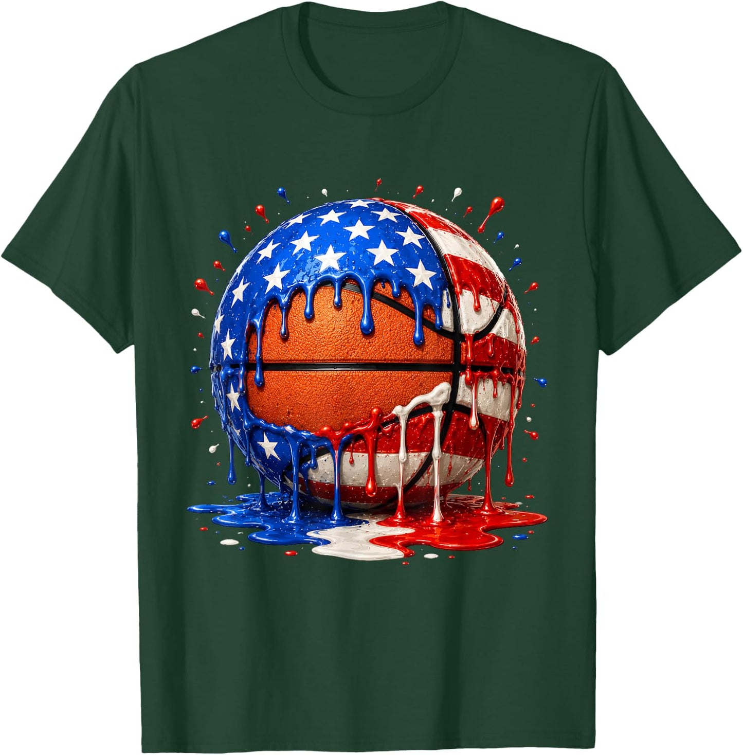 Basketball Ice Cream Drip Patriotic 4th of July T-Shirt - T-Shirt | Forest