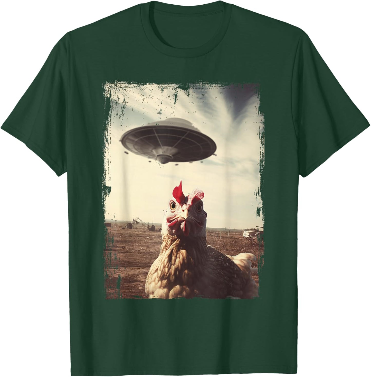 Weirdcore Chicken UFO Landing Graphic T-Shirt - T-Shirt | Forest