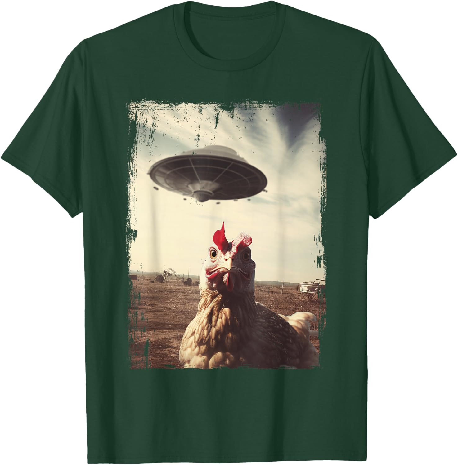 Weirdcore Chicken UFO Landing Graphic T-Shirt - T-Shirt | Forest
