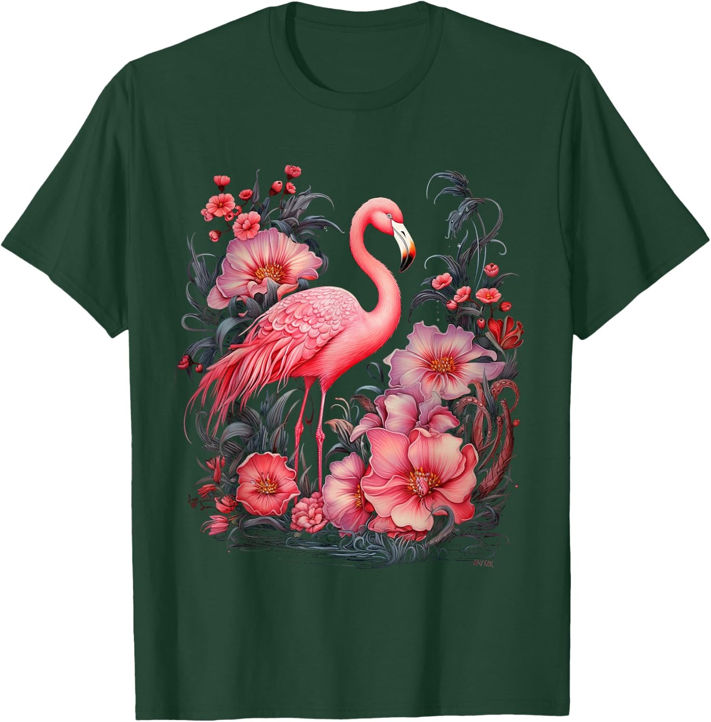 Flamingo and Flowers Floral Flamingos pink T-Shirt - T-Shirt | Forest