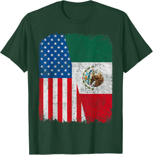 Mexican American Flag Half USA Mexico Root Proud T-Shirt - T-Shirt | Forest
