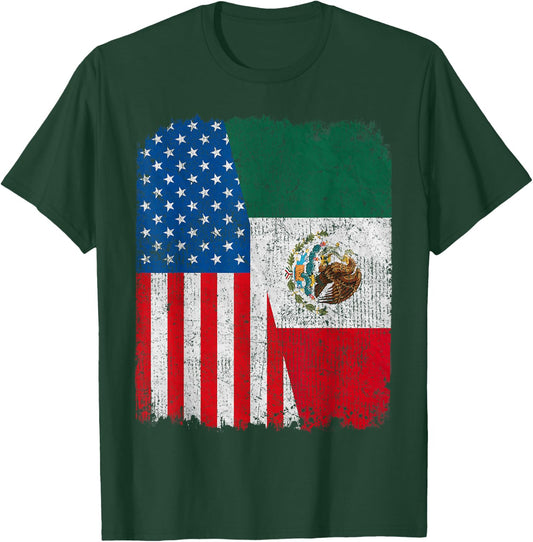 Mexican American Flag Half USA Mexico Root Proud T-Shirt - T-Shirt | Forest