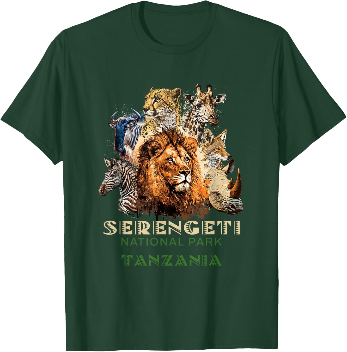 African Serengeti National Park Animal Safari Tanzania , Black, S T-Shirt - T-Shirt | Forest