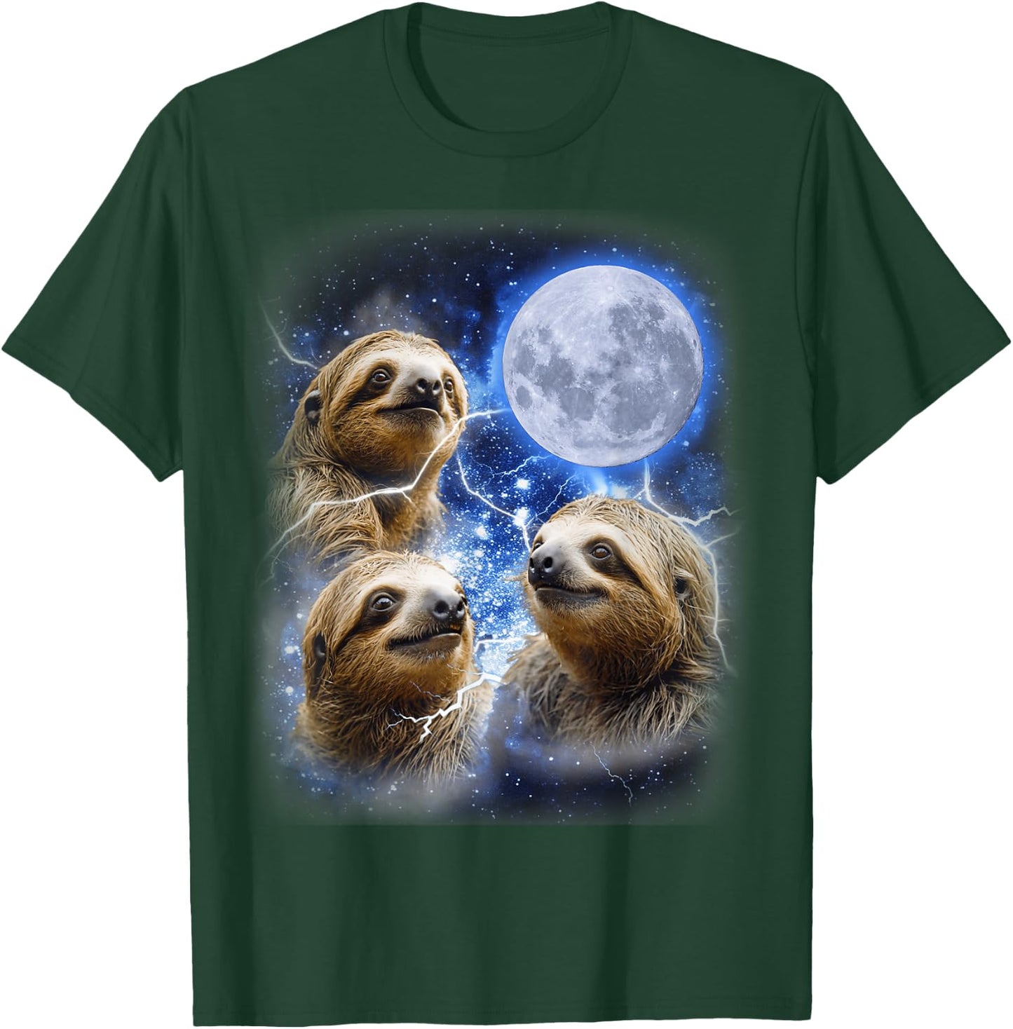 Three Sloth Moon - Funny 3 Lazy Animals Howling Parody Meme T-Shirt - T-Shirt | Forest