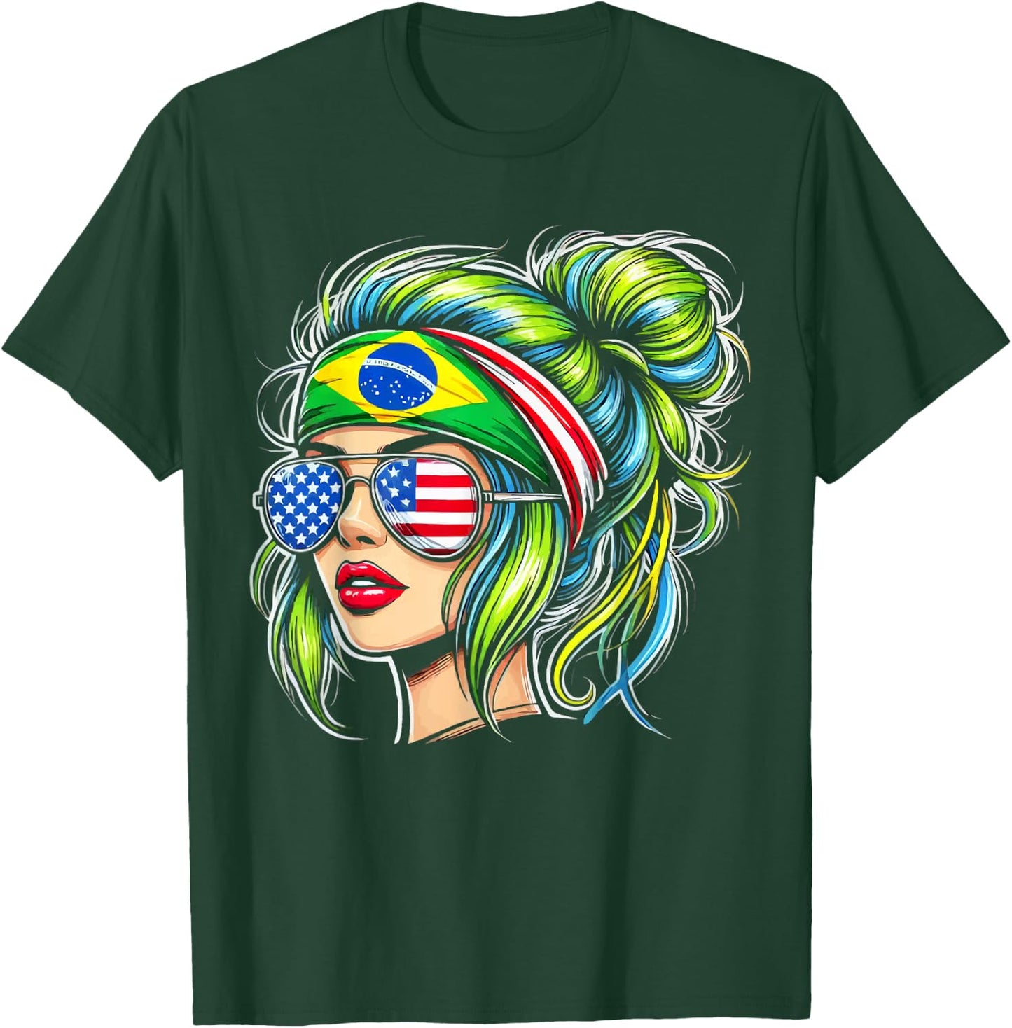 Half American Half Brazilian USA Flag Brazil America T-Shirt - T-Shirt | Forest