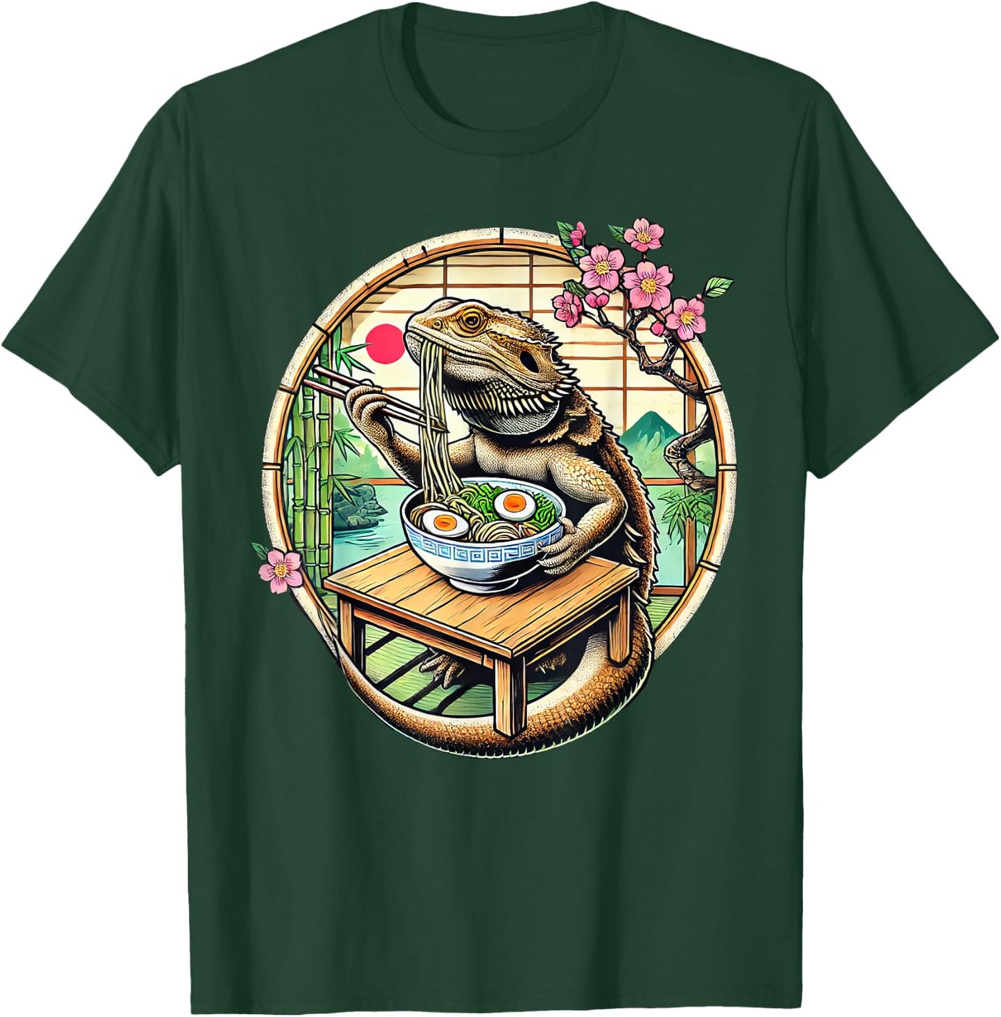 Kawaii Bearded Dragon Eating Ramen Noodles Japanese T-Shirt - T-Shirt | Forest