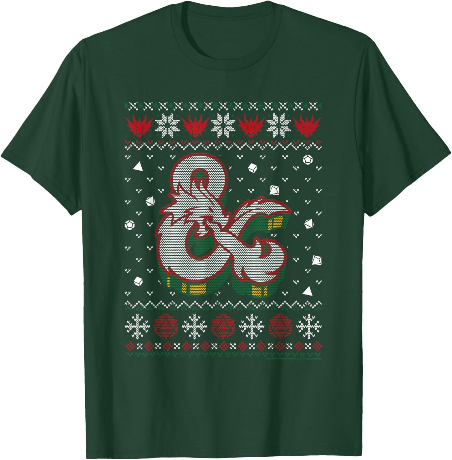 Dungeons & Dragons Ampersand Dragon Christmas Knit Pattern T-Shirt - T-Shirt | Forest