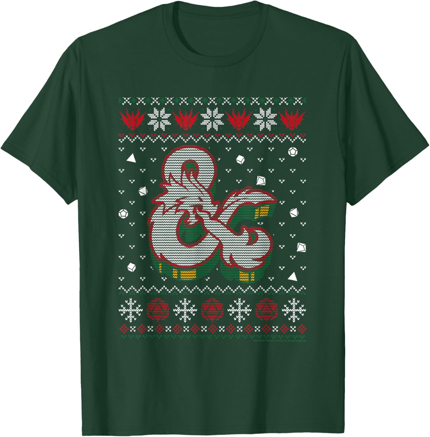 Dungeons & Dragons Ampersand Dragon Christmas Knit Pattern T-Shirt - T-Shirt | Forest
