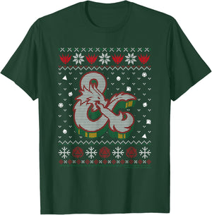 Dungeons & Dragons Ampersand Dragon Christmas Knit Pattern T-Shirt - T-Shirt | Forest