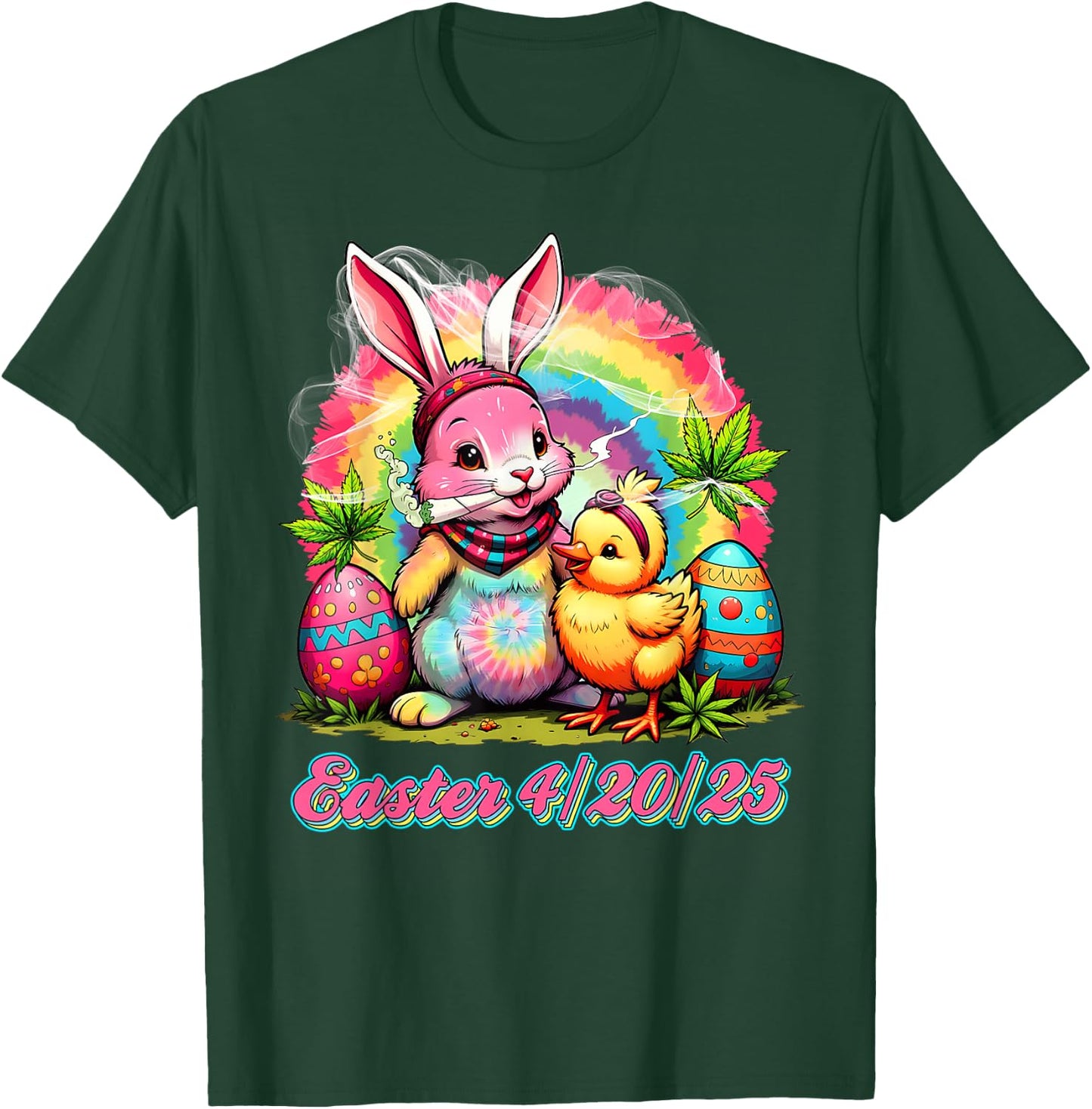 Happy 420 Easter Bunny Smoking Weed Funny Men Women T-Shirt - T-Shirt | Forest